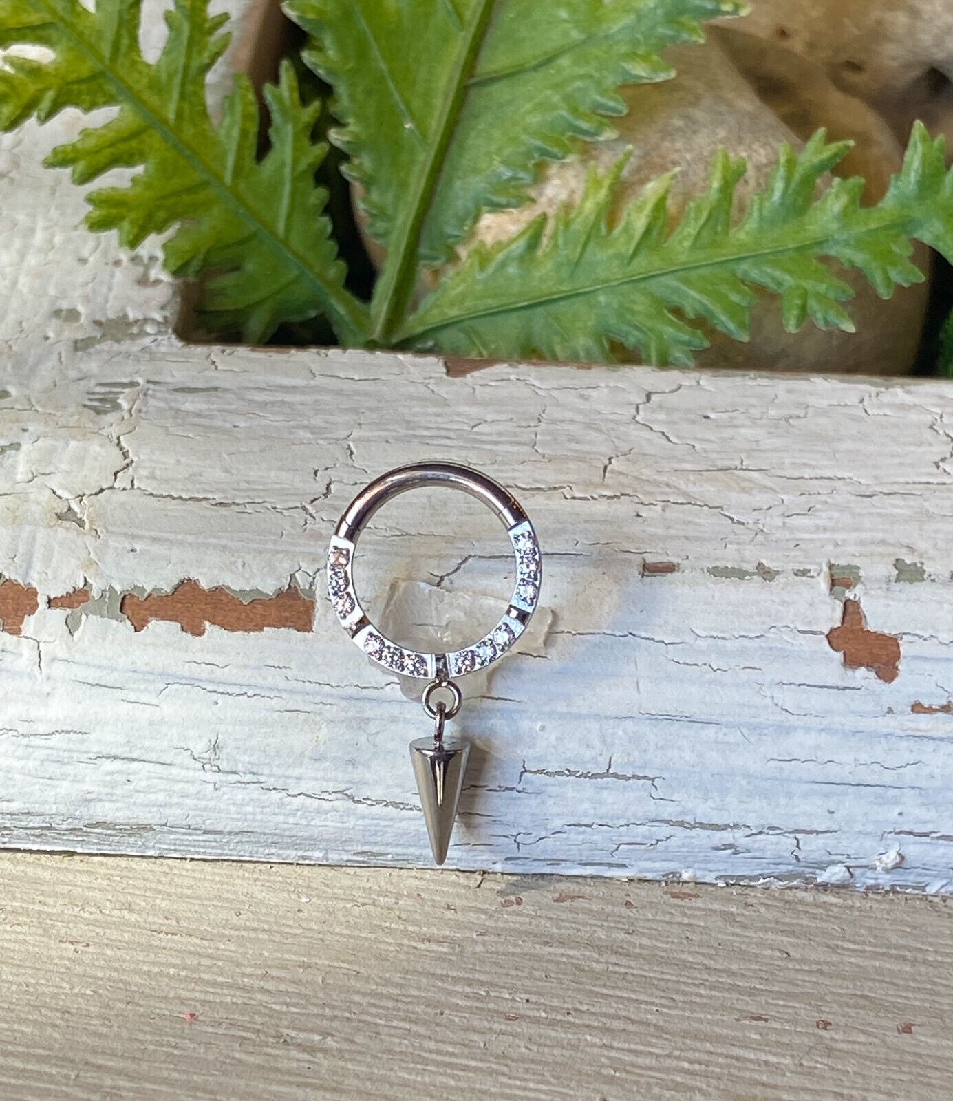 1pc Spike Dangle CNC Set Gems Hinged Segment Ring Hoop Helix Septum Titanium