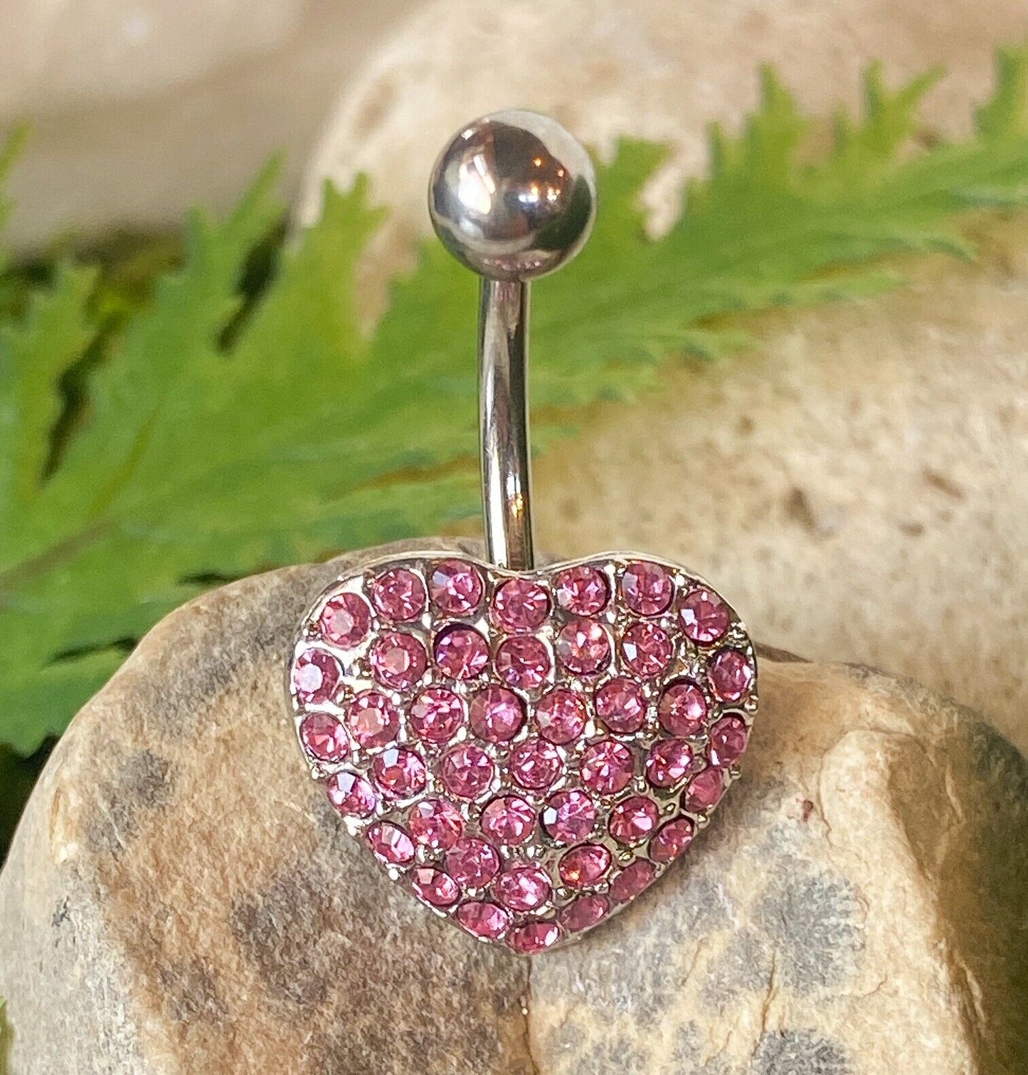 Heart Paved W/ Crystal Gems Belly Ring Navel Naval Body Jewelry