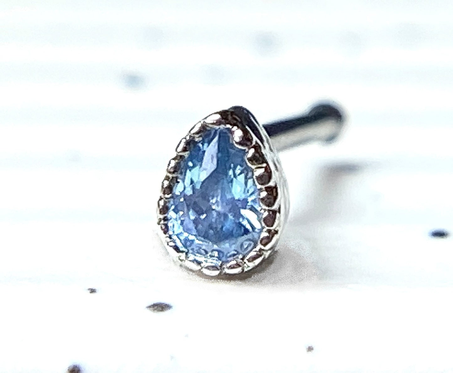 1pc Teardrop CZ Gem 20g Nose Ring Stud Bone Tear Drop 316L Surgical Steel