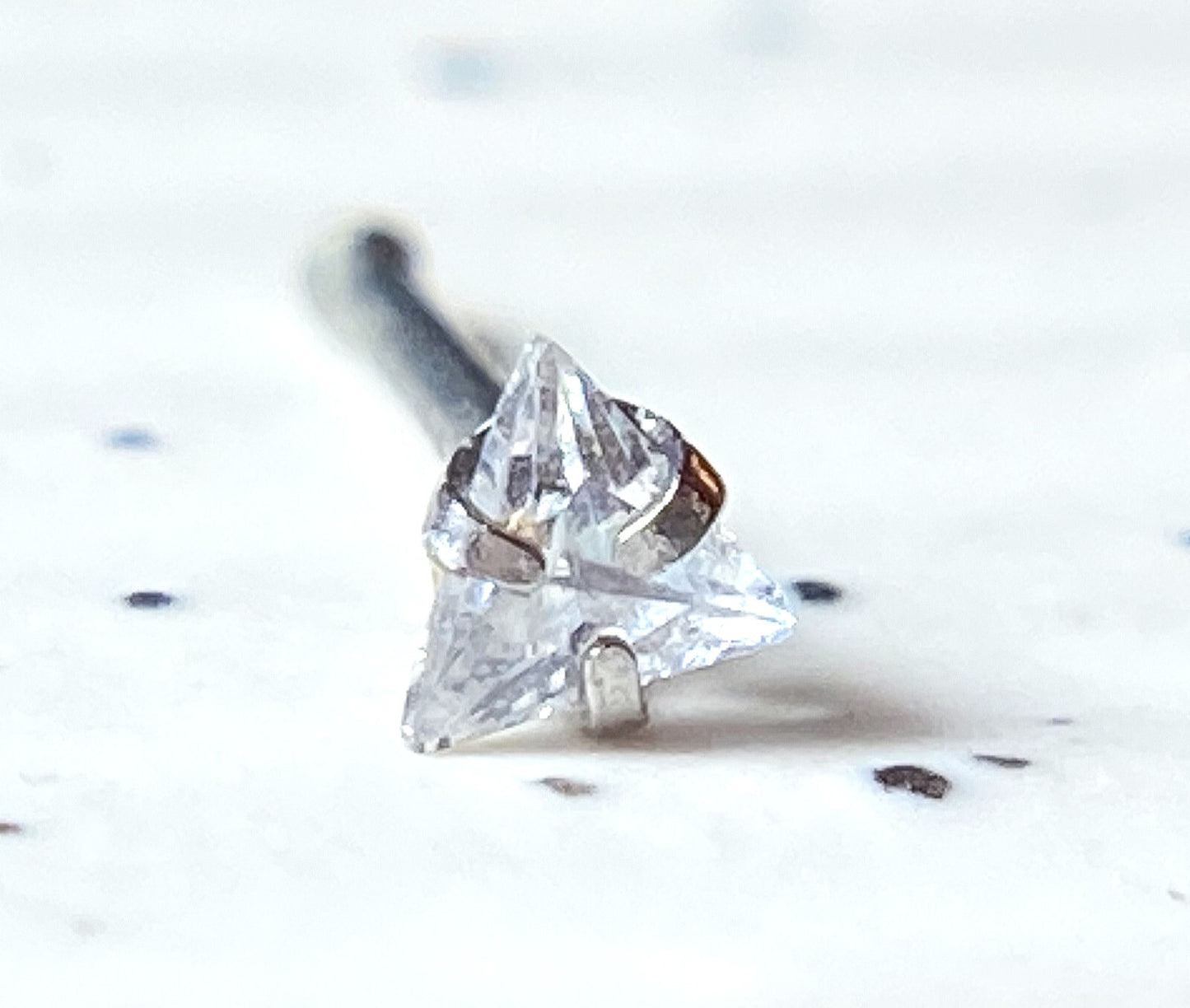 1pc Triangle CZ Gem Top 20g Nose Ring Stud Bone 316L Surgical Steel