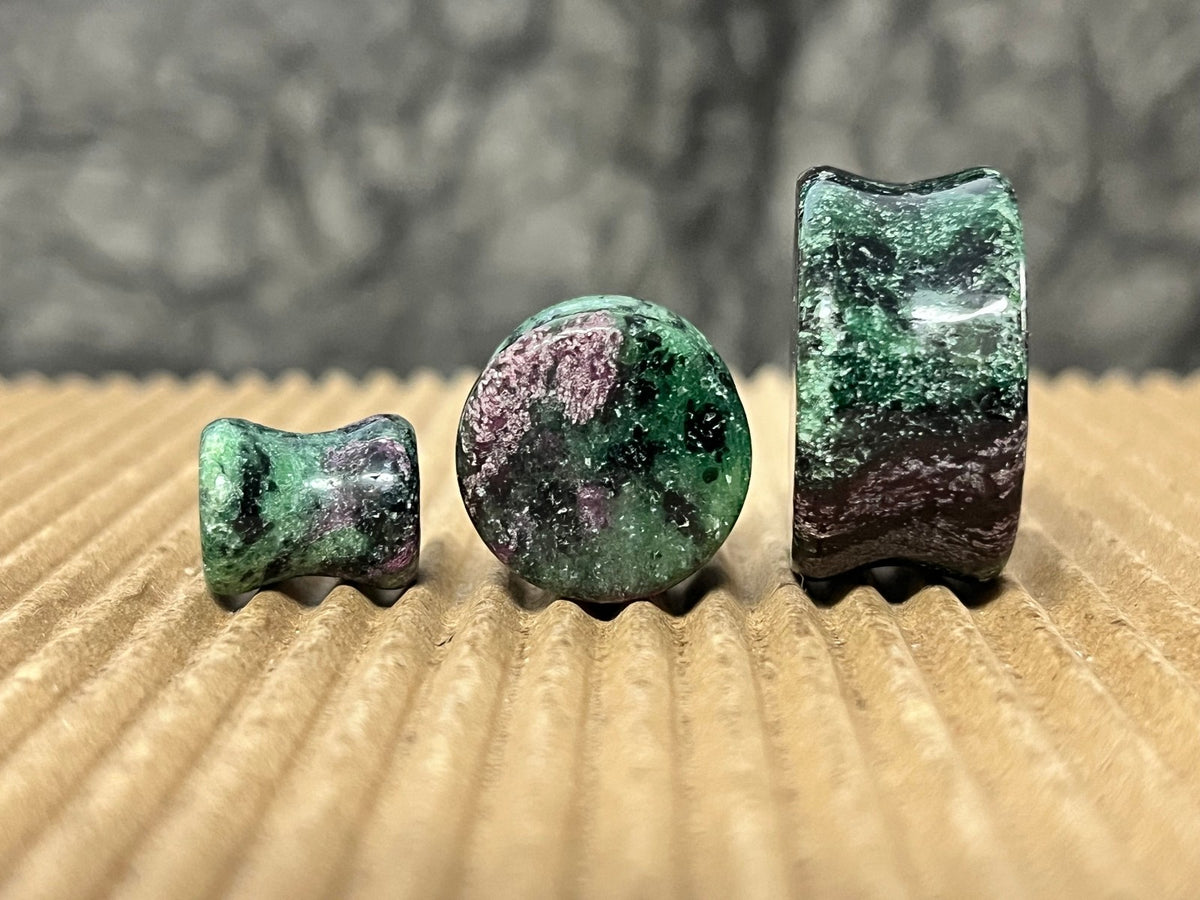 PAIR Zoisite Ruby Stone Double Flare Plugs Organic Anyolite Gauges Body Jewelry