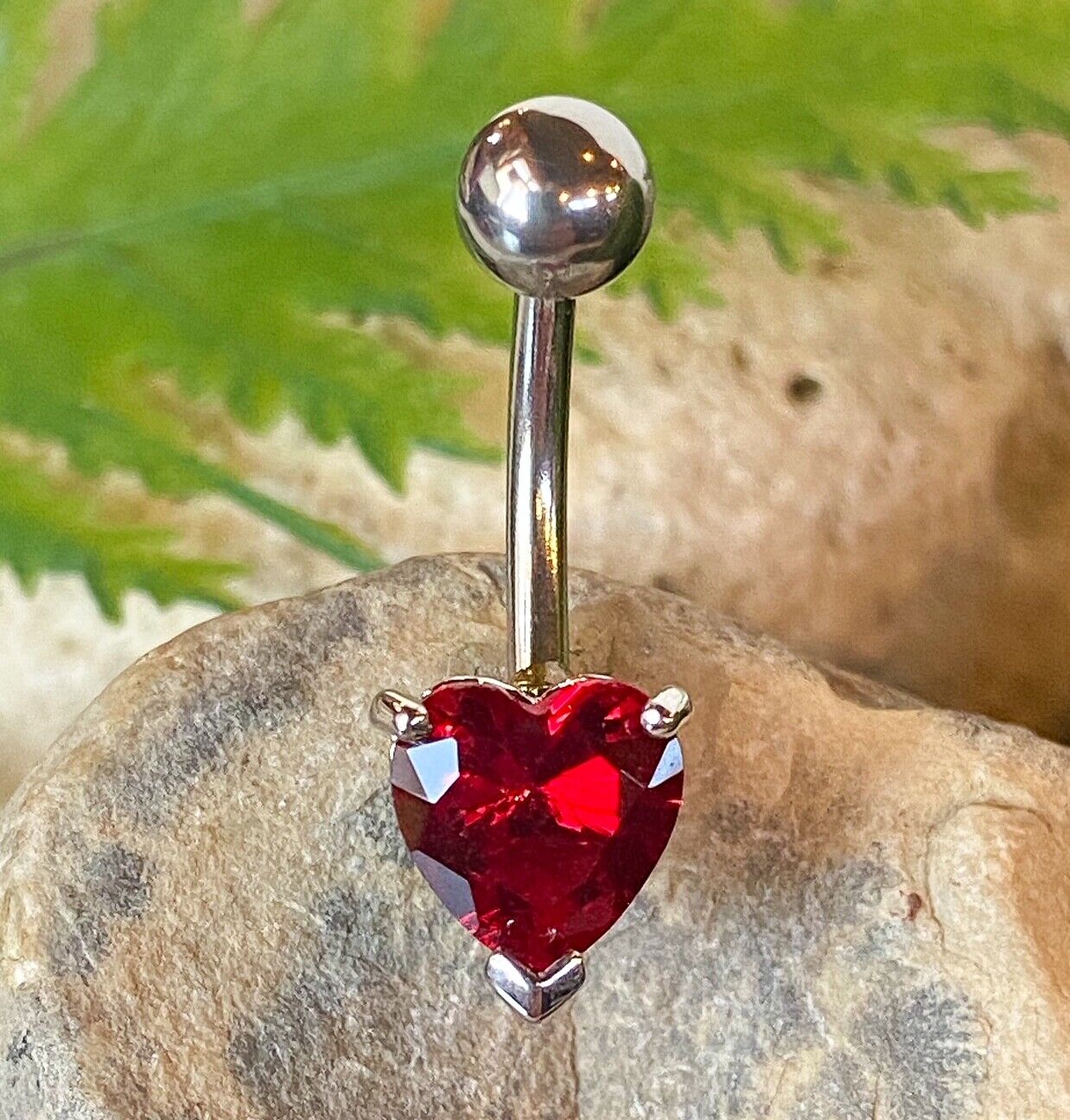 1pc Heart Solitaire Prong Set Gem Belly Ring Navel Naval