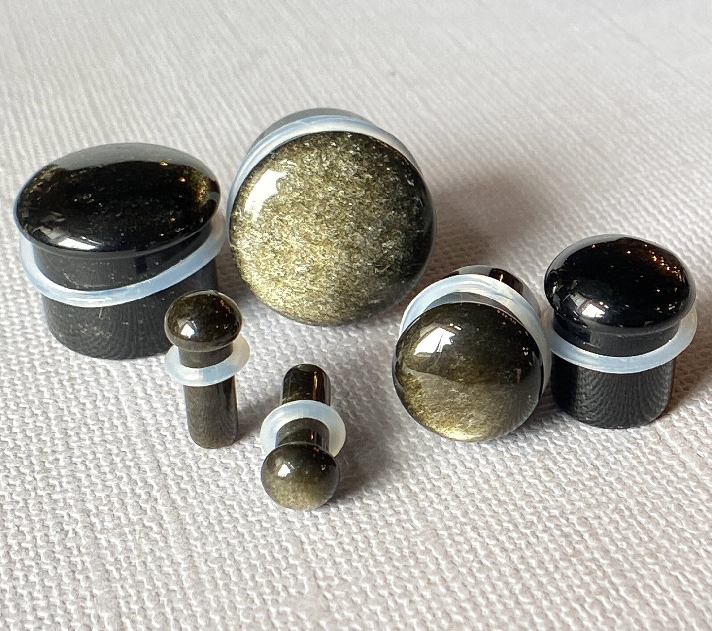 PAIR Golden Obsidian Stone Single Flare Plugs Organic Gauges Body Jewelry