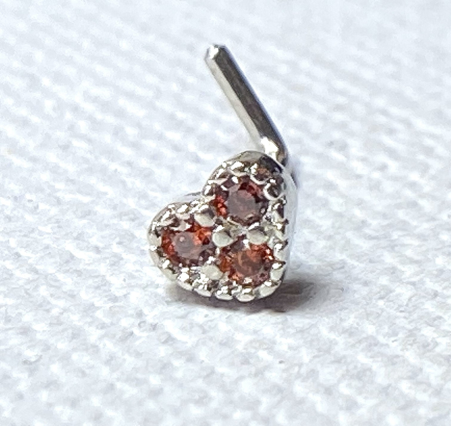 1pc CZ Gem Paved Heart L-Bend 20g Nose Ring Stud Screw 316L Surgical Steel