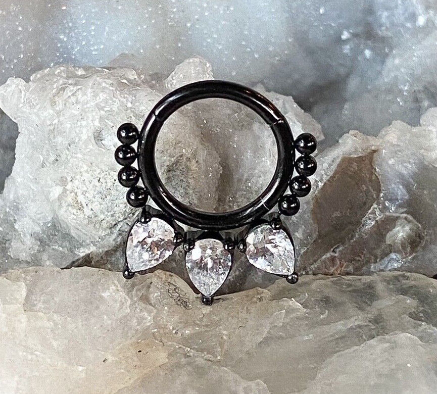 1pc Pear CZ Gems & Beads Hinged Segment Ring 16g Septum Clicker Helix Cartilage
