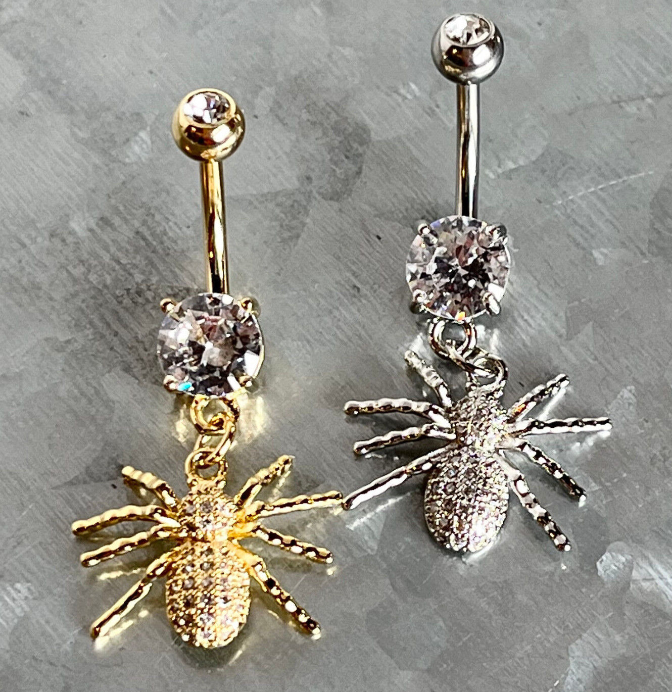 1pc CZ Gem Paved Spider Belly Button Ring Pierced Navel Gold Plated Naval