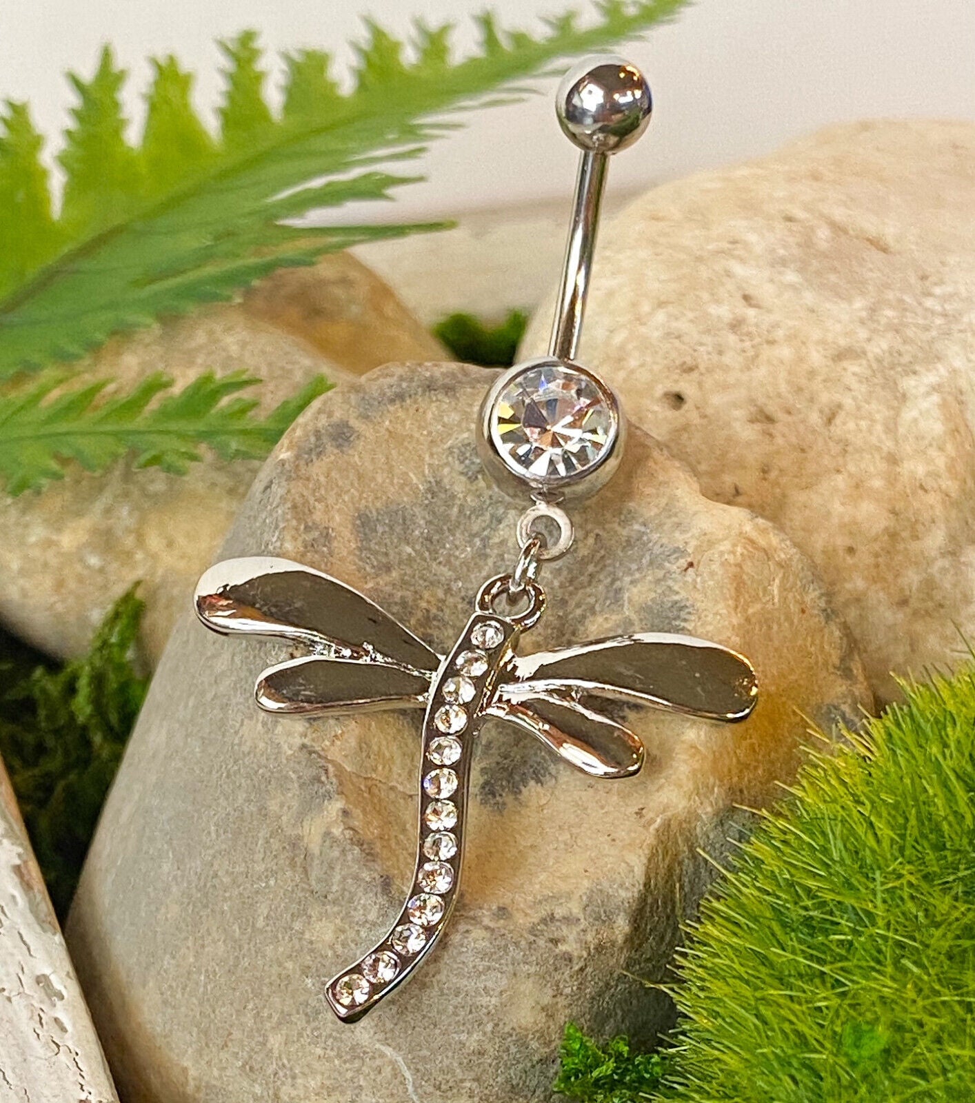 Dragonfly Paved Gem Belly Ring Navel Piercing Pierced Naval Body Jewelry
