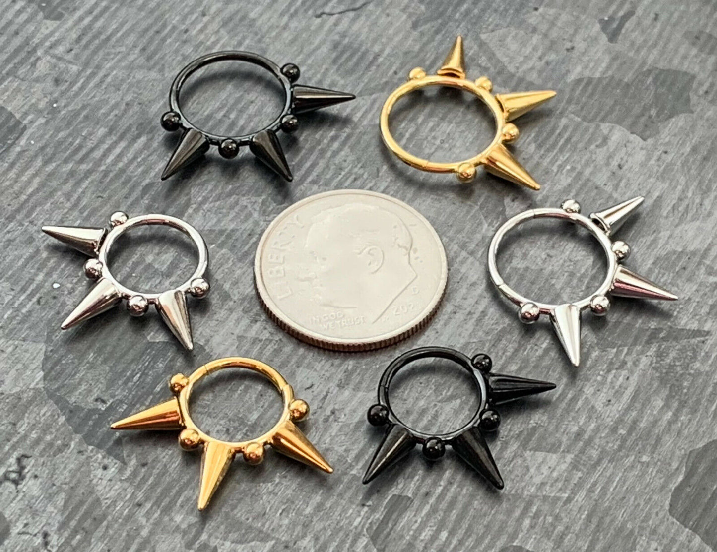 1pc Hinged Segment Ring Septum Clicker Spikes & Balls Helix Cartilage 16g or 18g