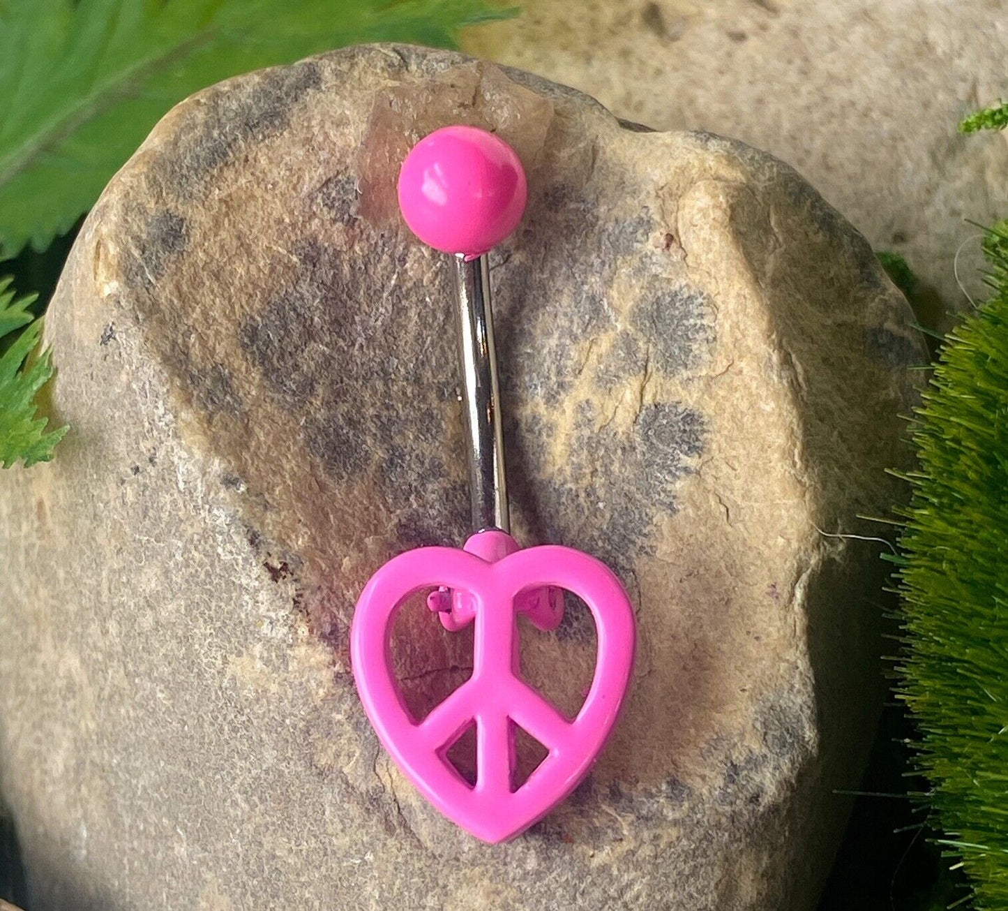 Neon Hinged Heart Peace Sign Belly Ring Navel Blue, Green, Orange, Pink, Purple