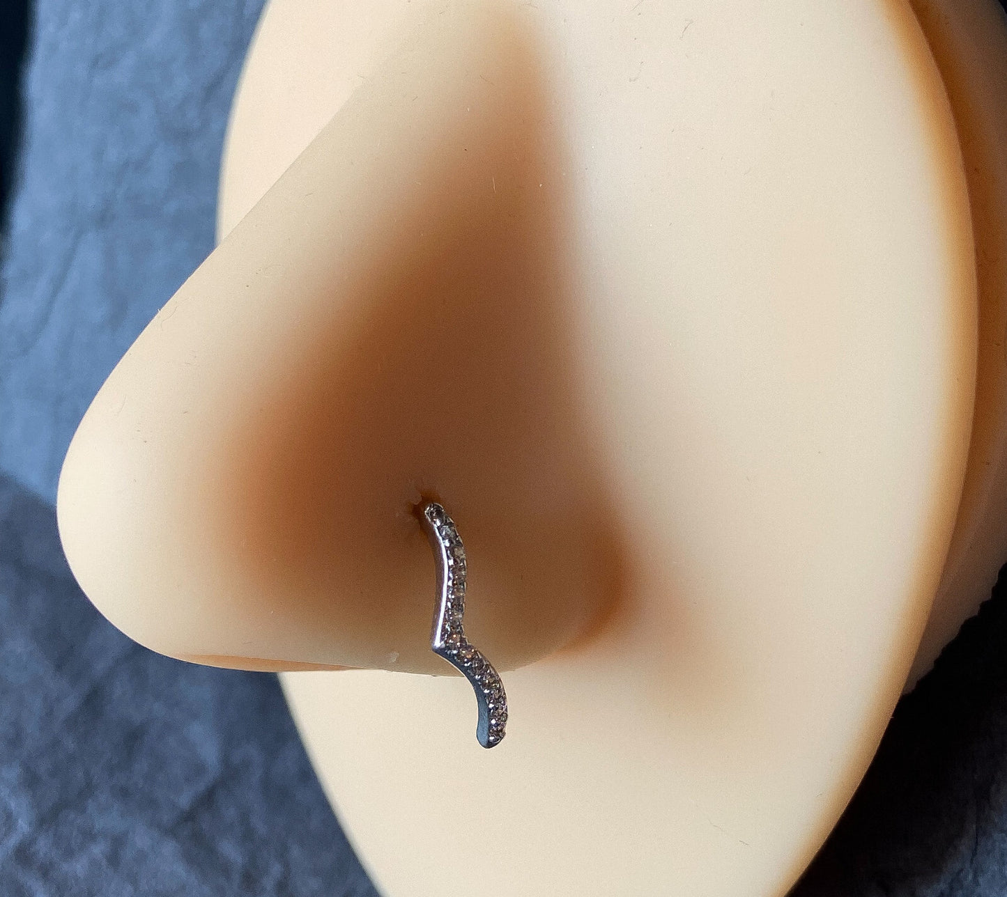 CZ Lined Chevron Non-Piercing Nose / Ear Clip, Faux Hoop Stud Screw Nostril Ring