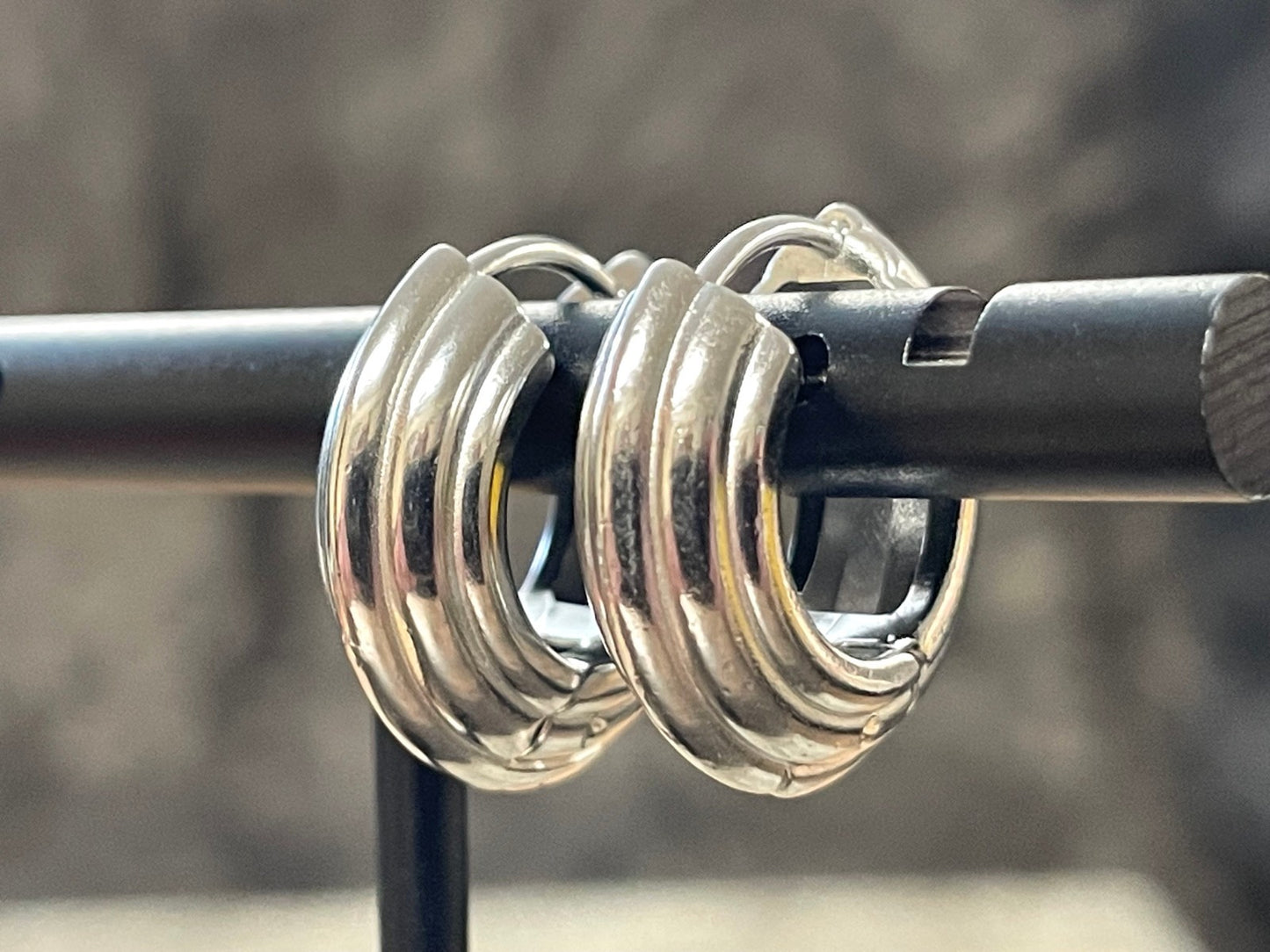 PAIR Wide Layered Hinged Hoop Earrings 316L Stainless Steel Hinge Action 18g
