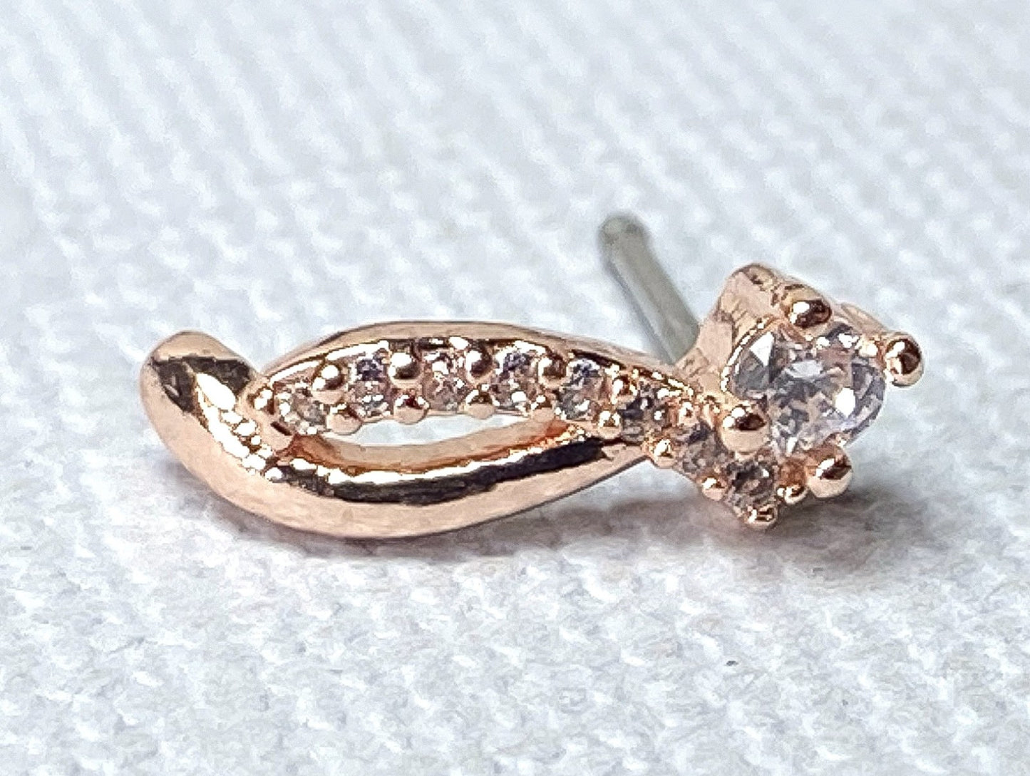 1pc Crawling CZ Gem Top 20g Nose Ring Stud Bone 316L Surgical Steel