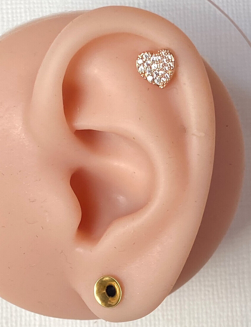 1pc CZ Paved Heart 16g Labret Internally Threaded Steel Monroe Tragus Helix