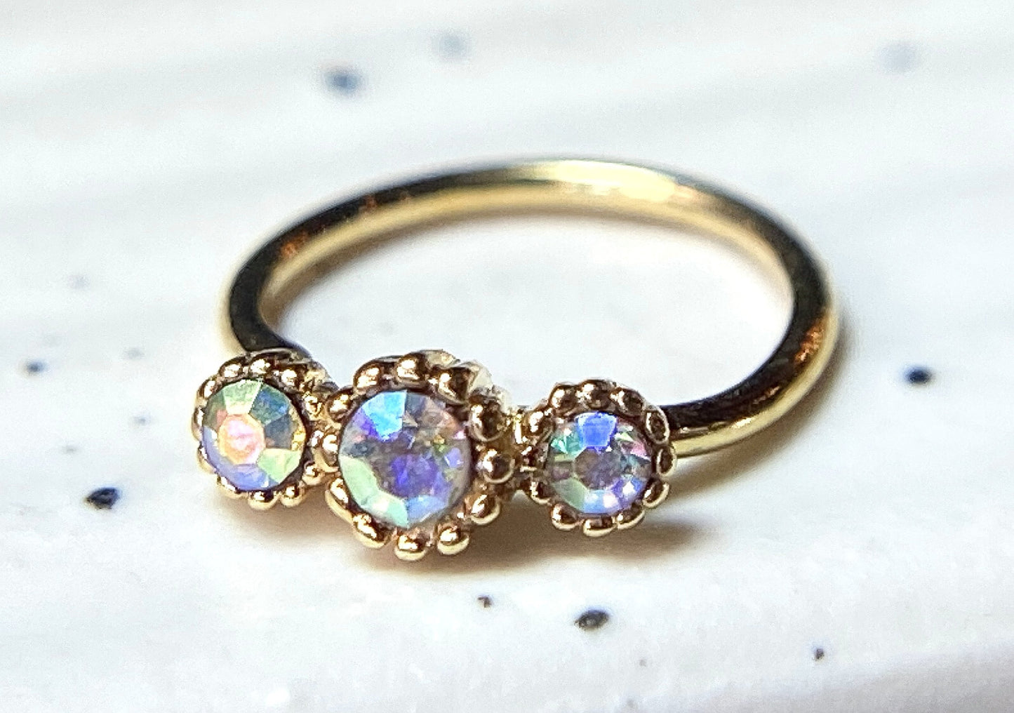 1pc Yellow Gold Three CZ Gem Hoop Nose / Cartilage Ring Rook Daith Helix Tragus