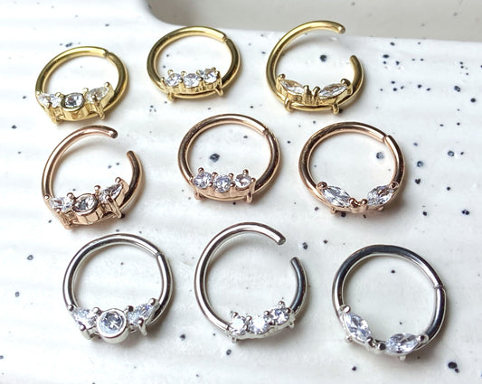 3pc Value Pack: 16g Bendable CZ Gem Septum / Cartilage Rings, w/free Retainer!