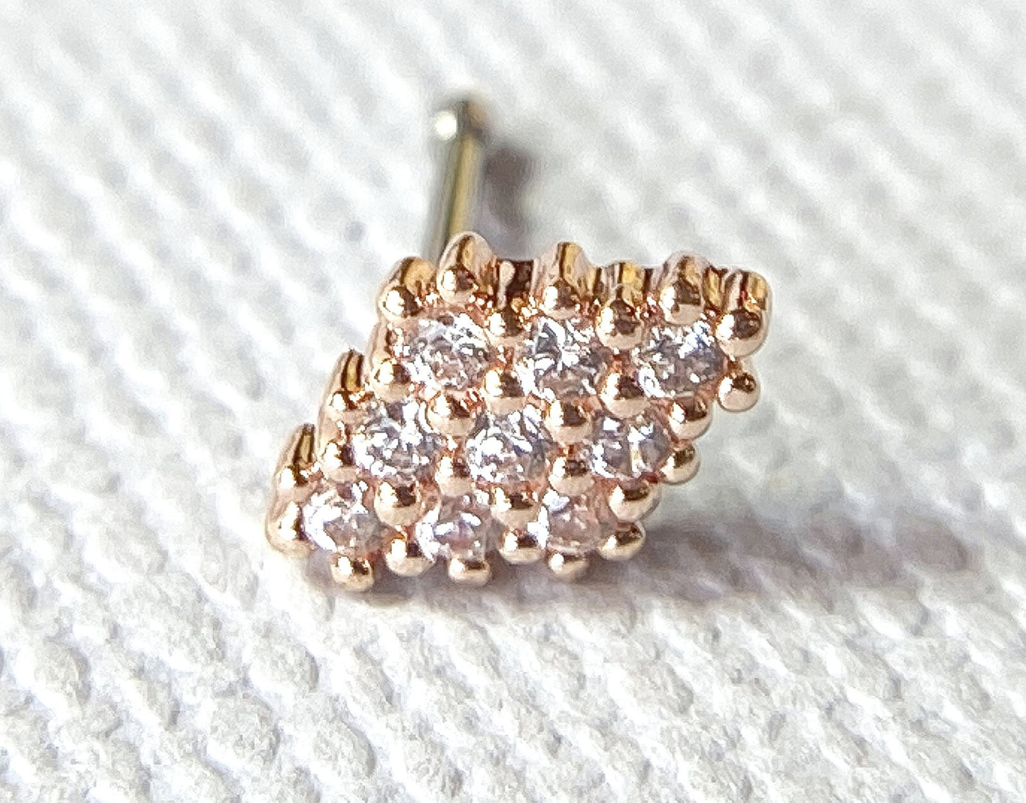 1pc CZ Paved Rhombus-Shaped 20g Nose Ring Stud Bone 316L Surgical Steel