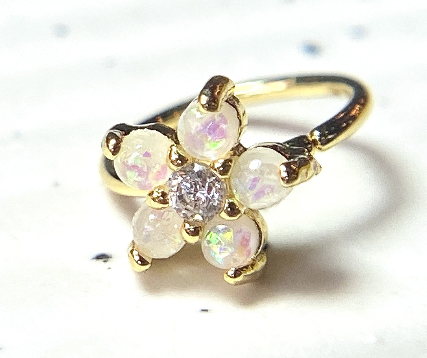 1pc Gold Opal Glitter Flower Hoop Nose / Cartilage Ring Rook Daith Helix Tragus