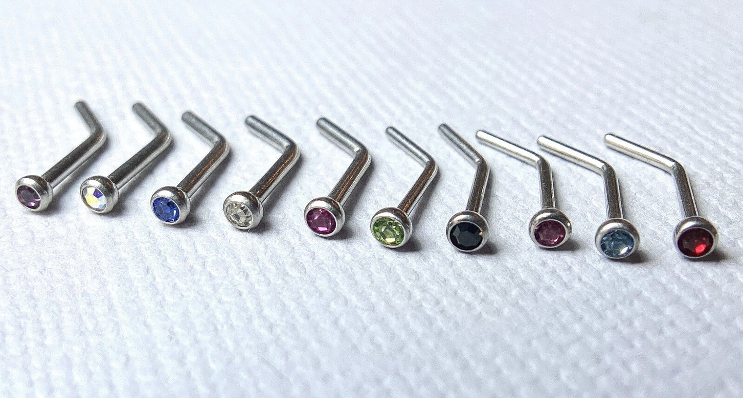 1pc L-Bend 20g Nose Ring Stud Screw Press-Fit CZ Gem 316L Surgical Steel