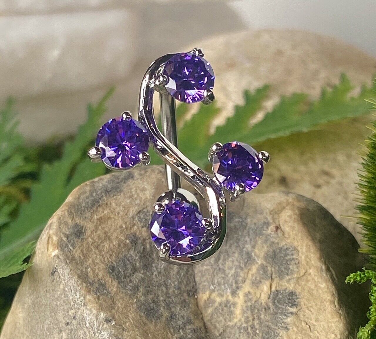 Reverse Vine CZ Gem Belly Ring Navel Top Down Naval Body Jewelry