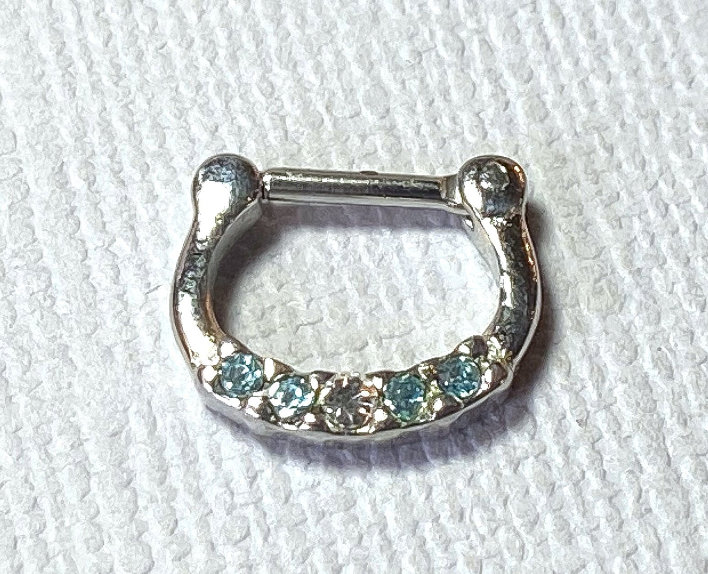 1pc 100% SURGICAL STEEL Five-Crystal Gem Septum Clicker 16g or 14g Nose Ring