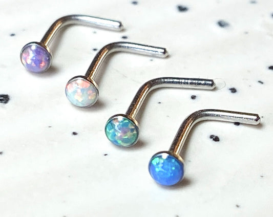 4pcs Value Pack Synthetic Opal Set 20g Steel Nose Rings - choose Studs or L-Bend