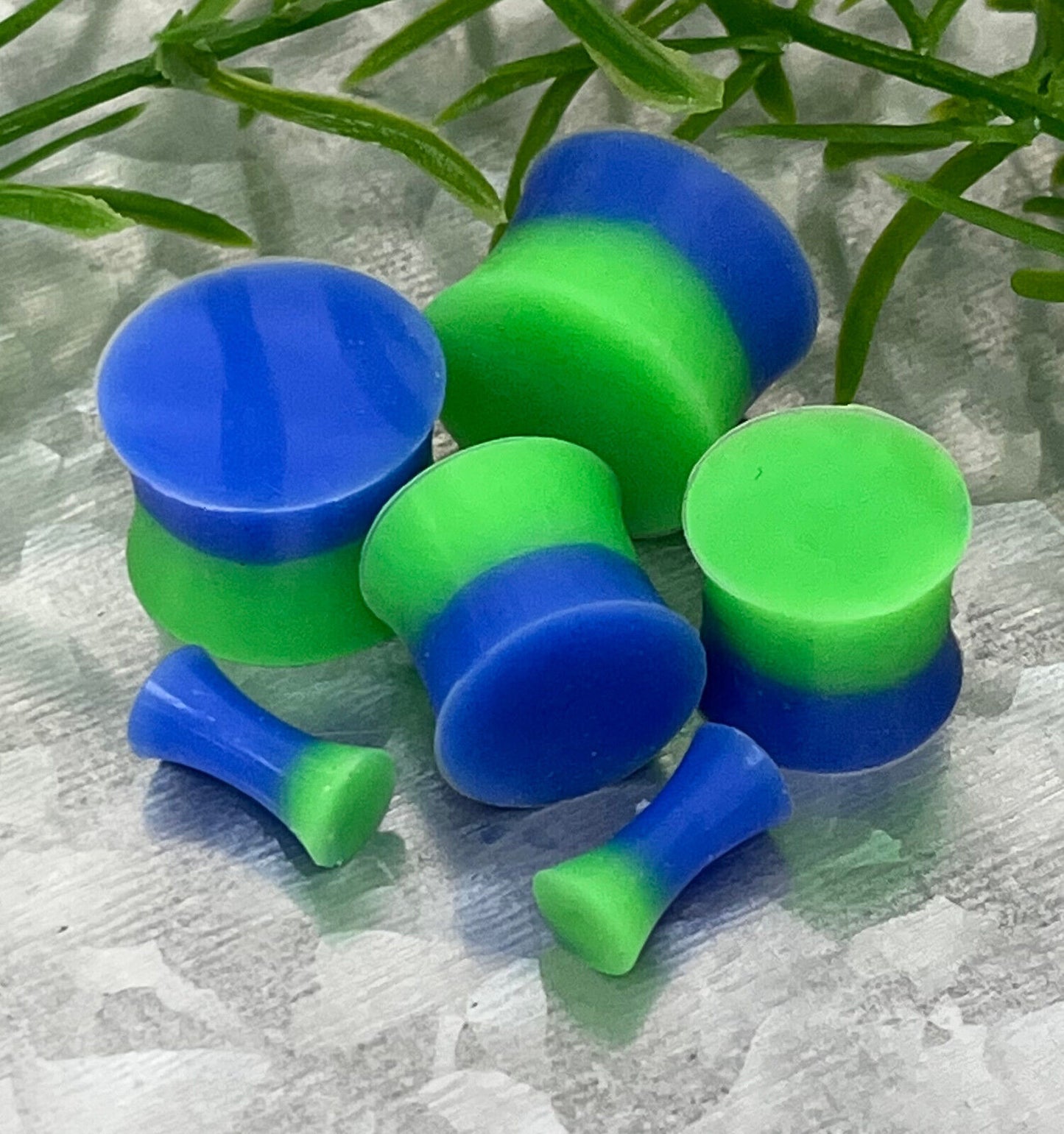 PAIR Dual Color Silicone Plugs Earlets Gauges Tunnels Body Jewelry