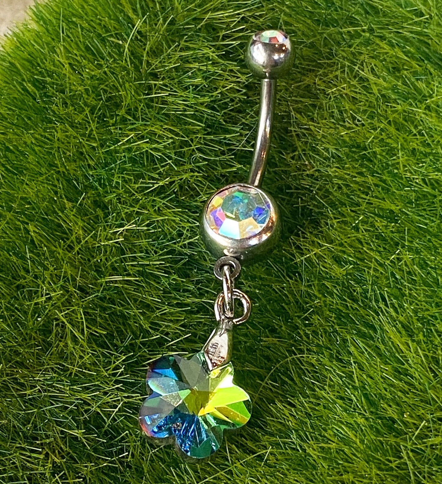Crystal Ray Prism Flower Gem Belly Ring Navel Naval AB, Clear, Pink, Aqua
