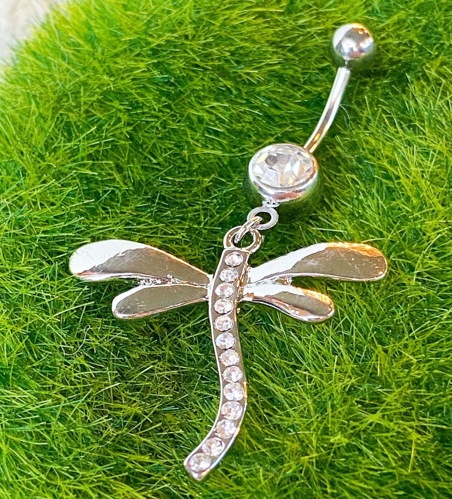 Dragonfly Paved Gem Belly Ring Navel Piercing Pierced Naval Body Jewelry