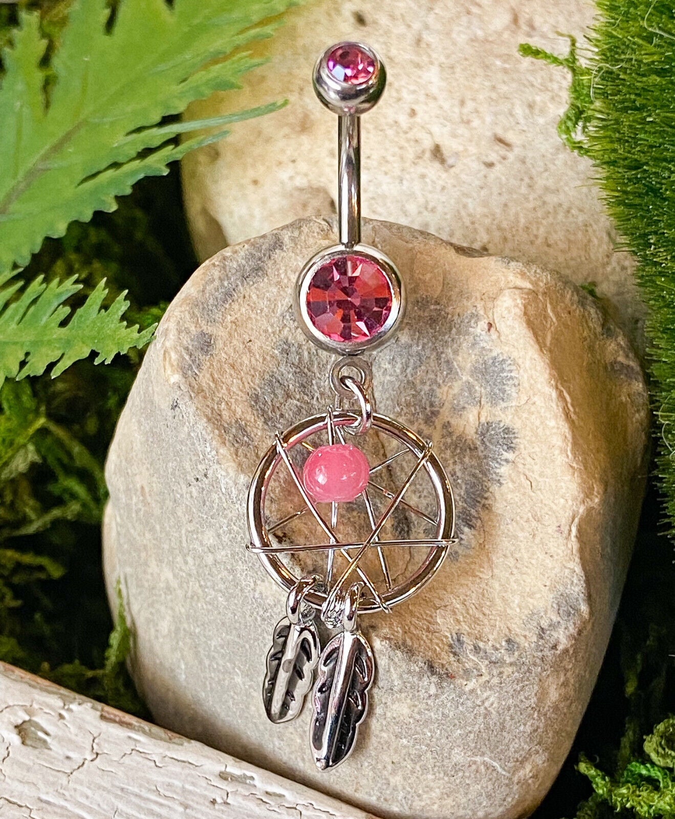 Dream Catcher Woven Star Bead Feathers Gem Belly Button Ring Navel Naval