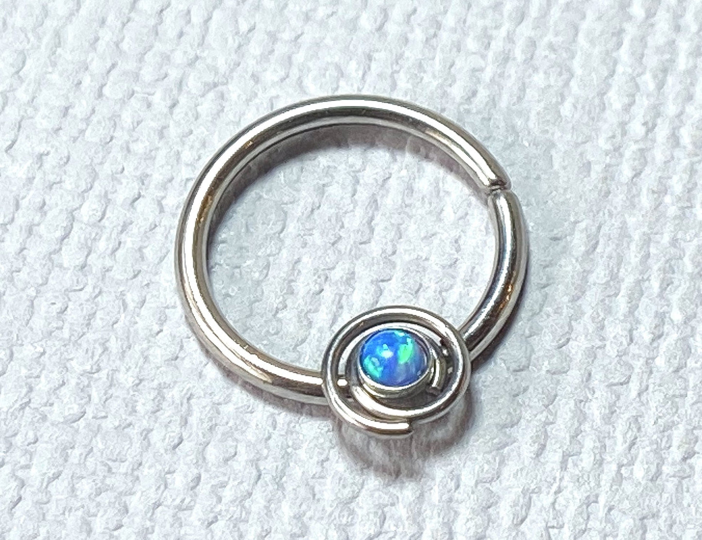 1pc Septum Ring Cartilage Hoop Ring w/ Opal Set Spiral Rook Daith Helix Tragus