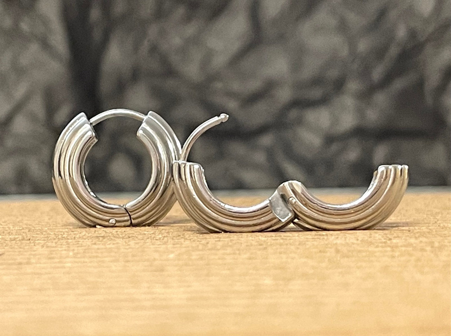 PAIR Wide Layered Hinged Hoop Earrings 316L Stainless Steel Hinge Action 18g