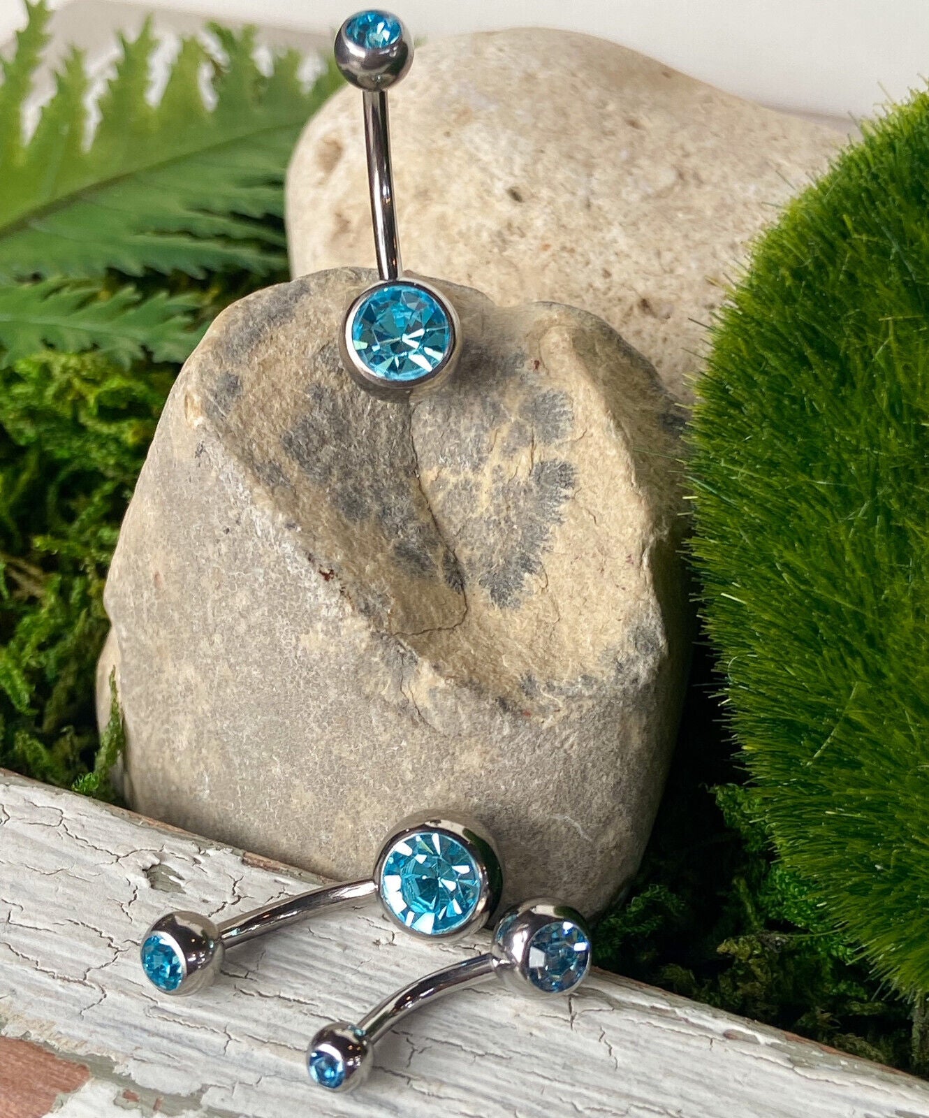 Solid Titanium Double CZ Gem Ball Belly Ring Pierced Navel Naval