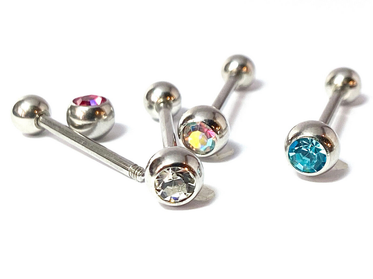 4pc Value Pack Gem Ball Steel Tongue Rings 14g Tounge Body Jewelry