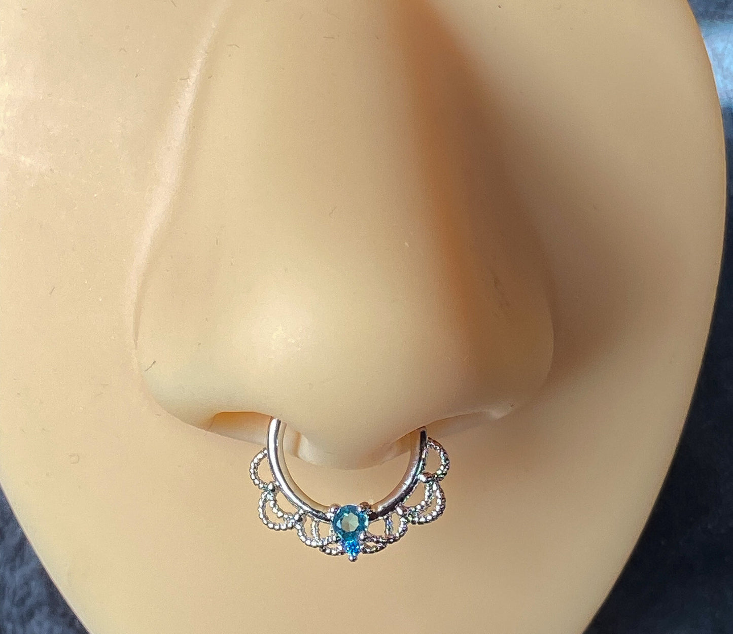 1pc CZ Gem Filigree Hoop Ring Nose Septum Daith Rook Tragus Ear Cartilage