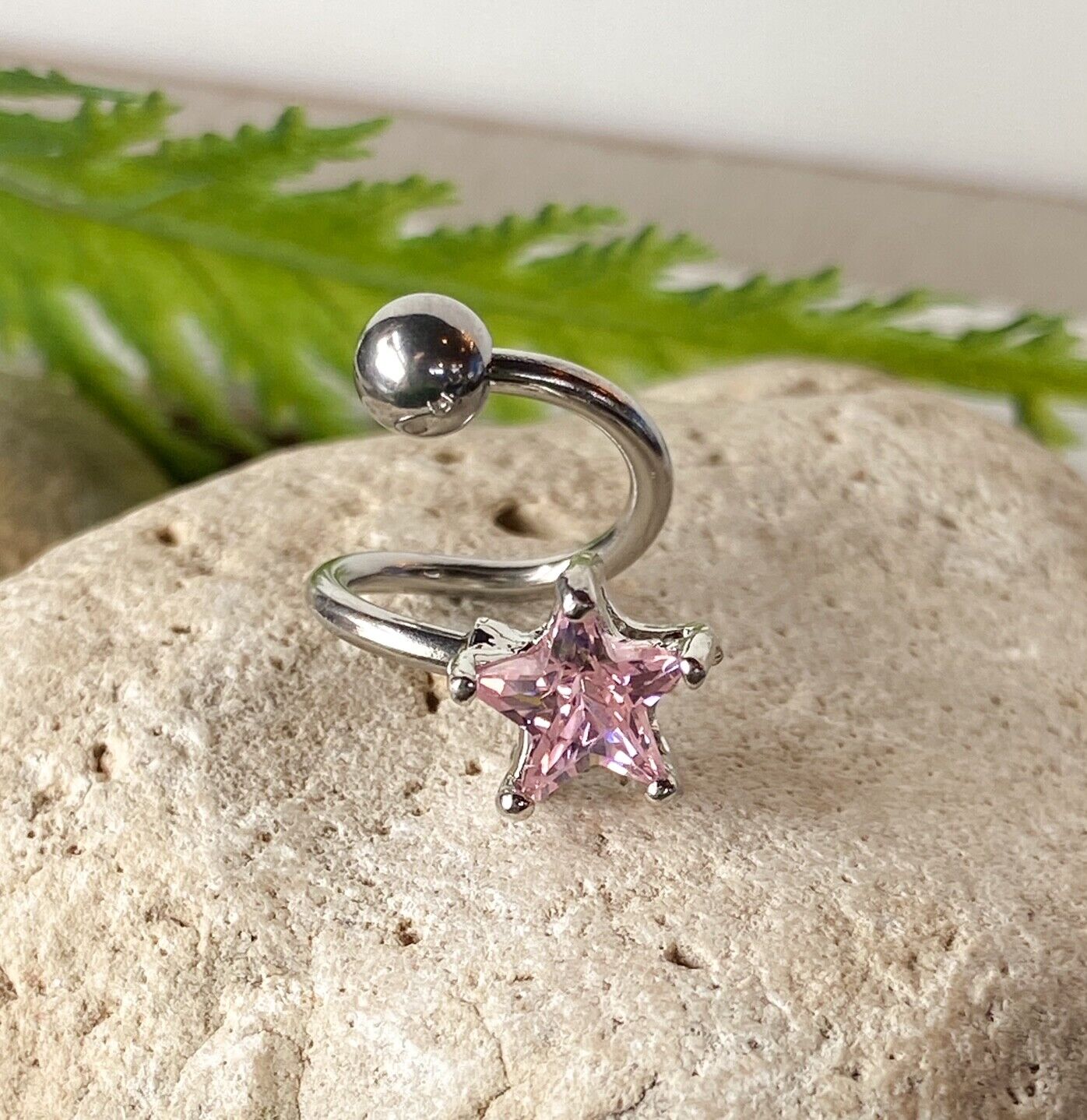 Star CZ Gem Twist Spiral Belly Ring Navel Piercing Pierced Naval