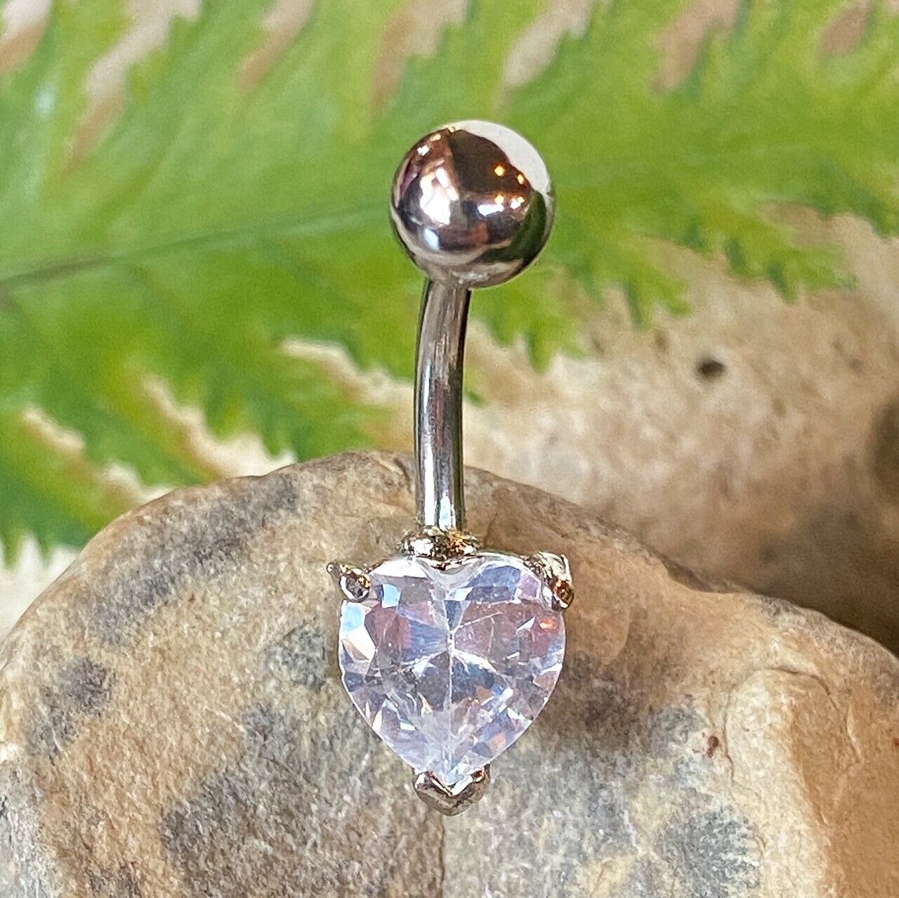 1pc Heart Solitaire Prong Set Gem Belly Ring Navel Naval