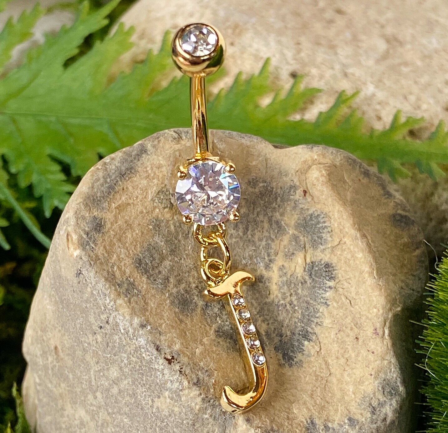 14kt Gold Plated Initial Dangle Belly Ring Naval Navel Letter Body Jewelry