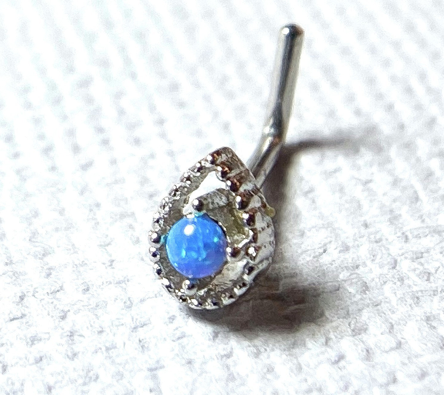 1pc Tear Drop w/ Opal Center 20g L-Bend Nose Ring Stud Screw 316L Surgical Steel