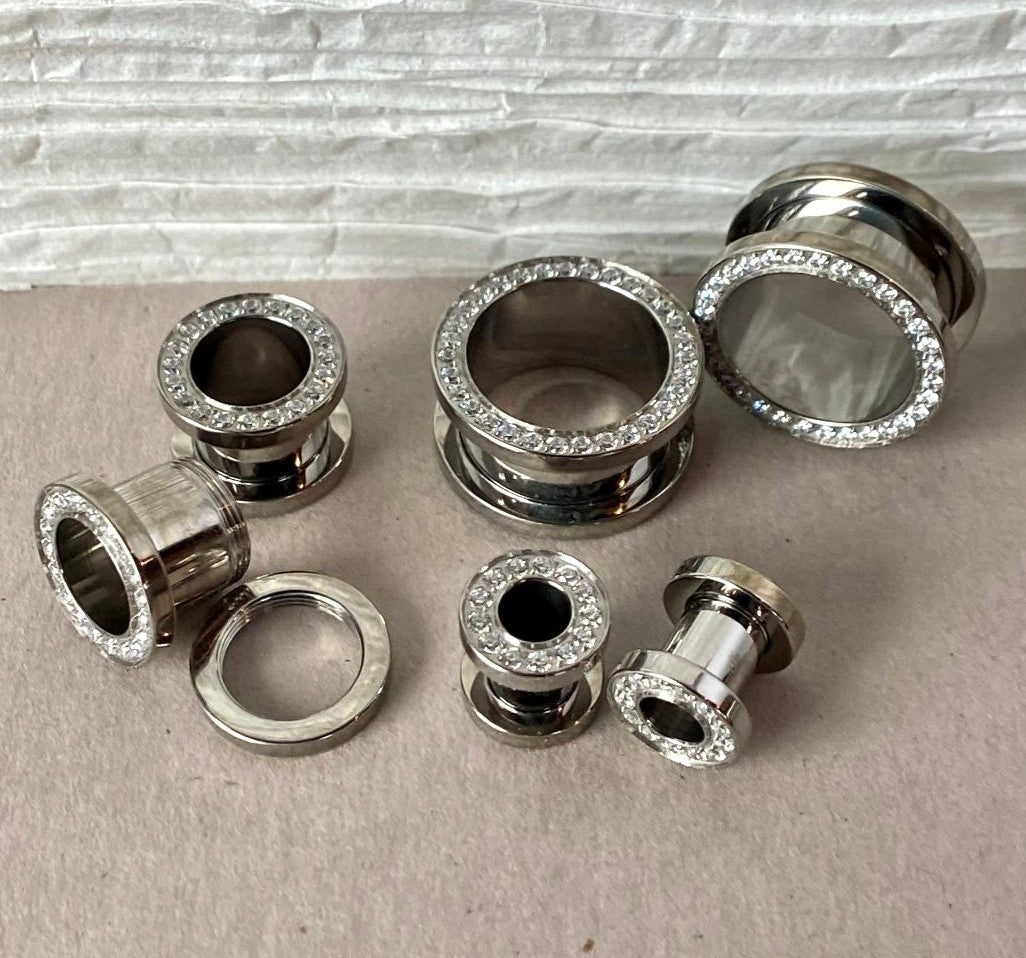 PAIR Solid Implant Grade Titanium Screw Fit CNC Gem Rim Tunnels Plugs Gauges