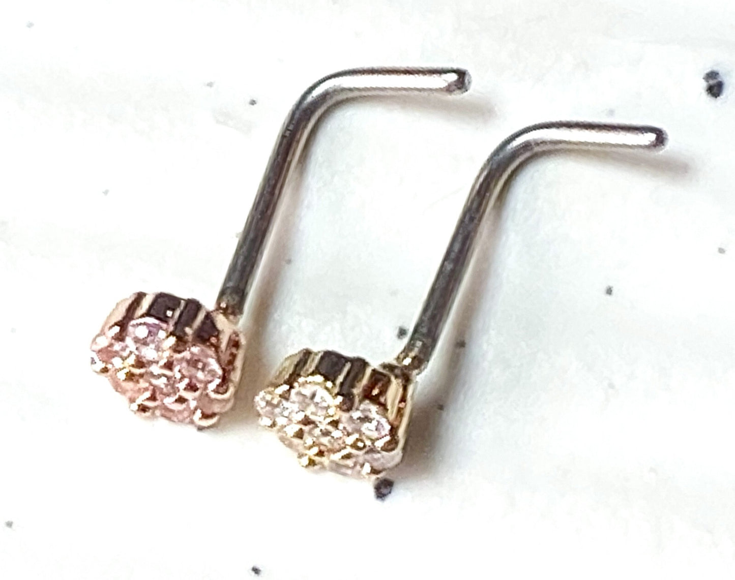 1pc CZ Paved Flower L-Bend 20g Nose Ring Stud Screw 316L Surgical Steel