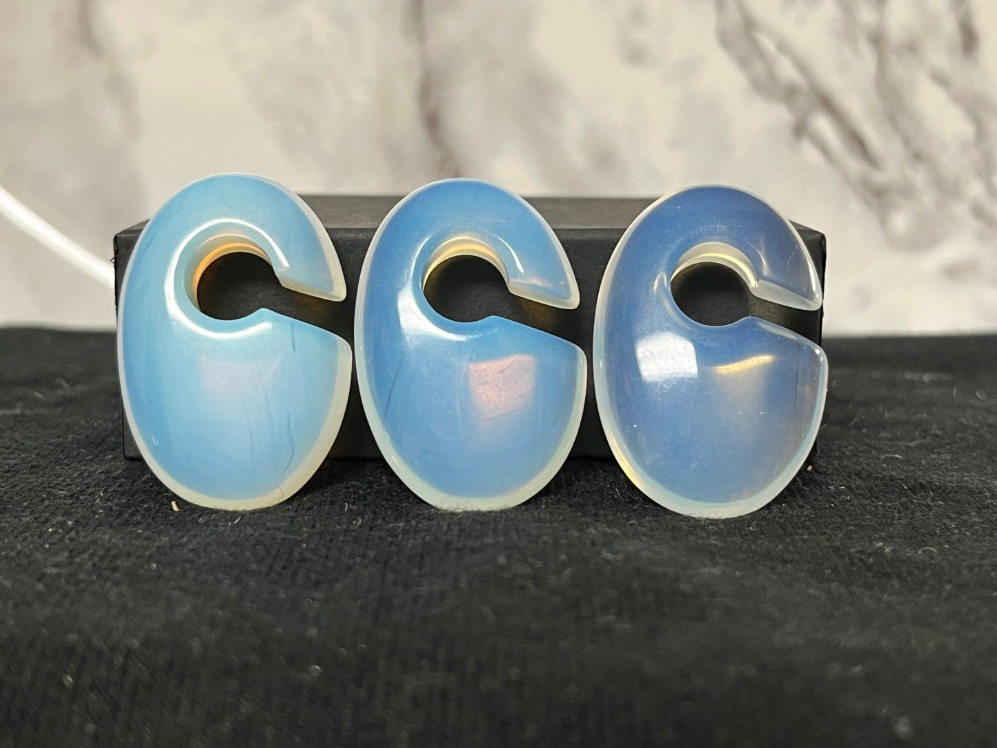 PAIR Opalite Oval Keyhole Hanger Ear Weight Plug Gauge Tunnel Stone Glass
