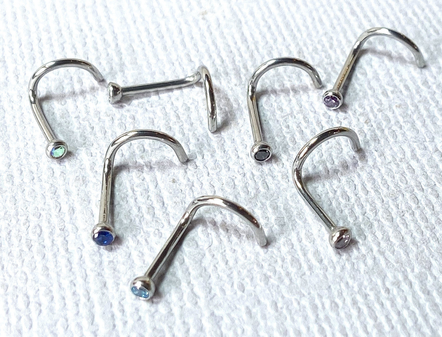 7pc Value Pack Press Fit Gem Surgical Steel Nose Ring Screws - choose 18g or 20g