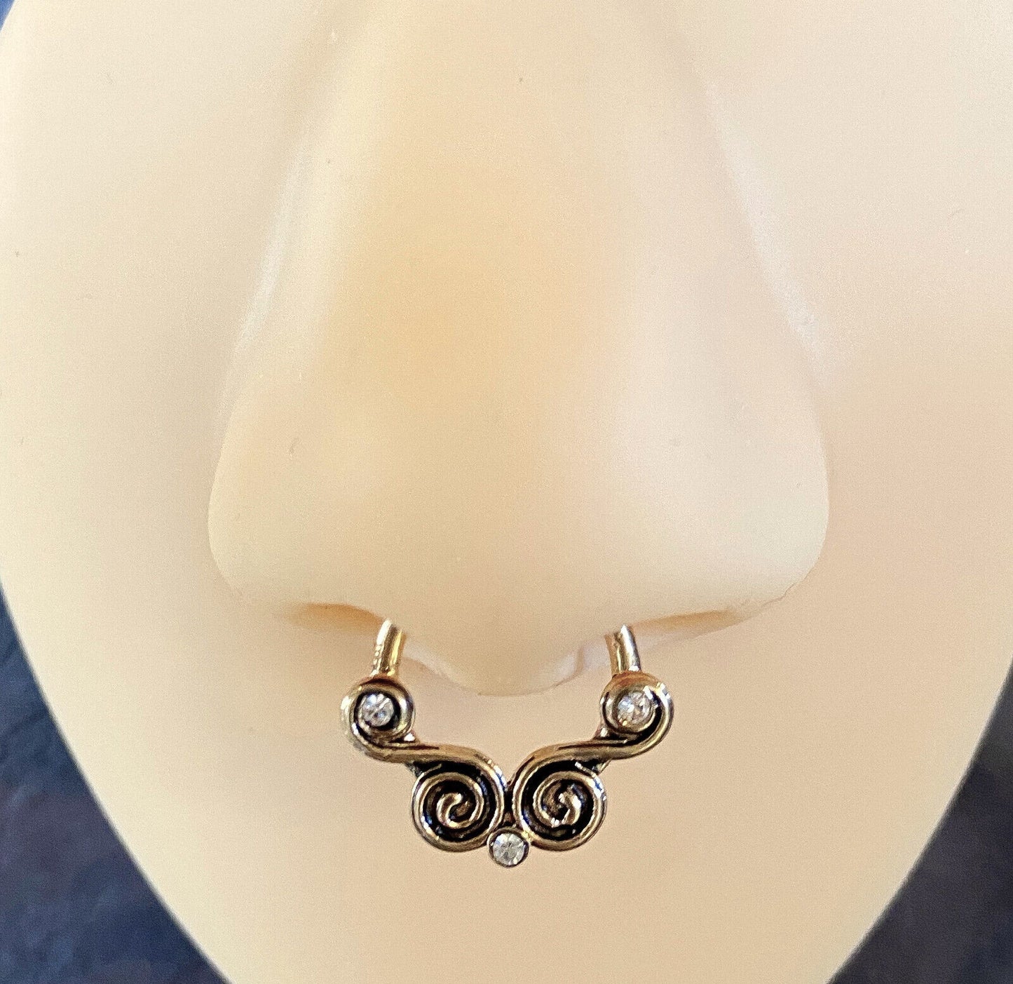 1pc Non-Piercing Lace Swirl w/Gems Septum Hanger Clip-On Fake Nose Ring