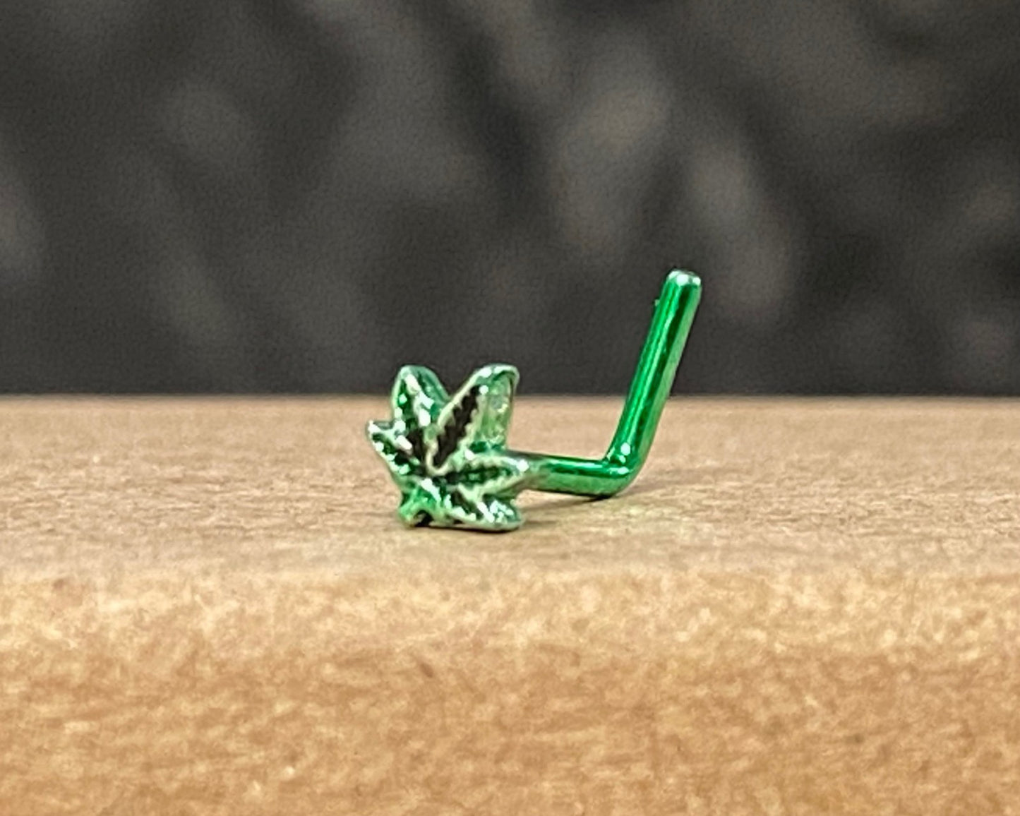 1pc Marijuana Leaf Top 20g L-Bend or Stud Nose Ring Surgical Steel Pot Jewelry