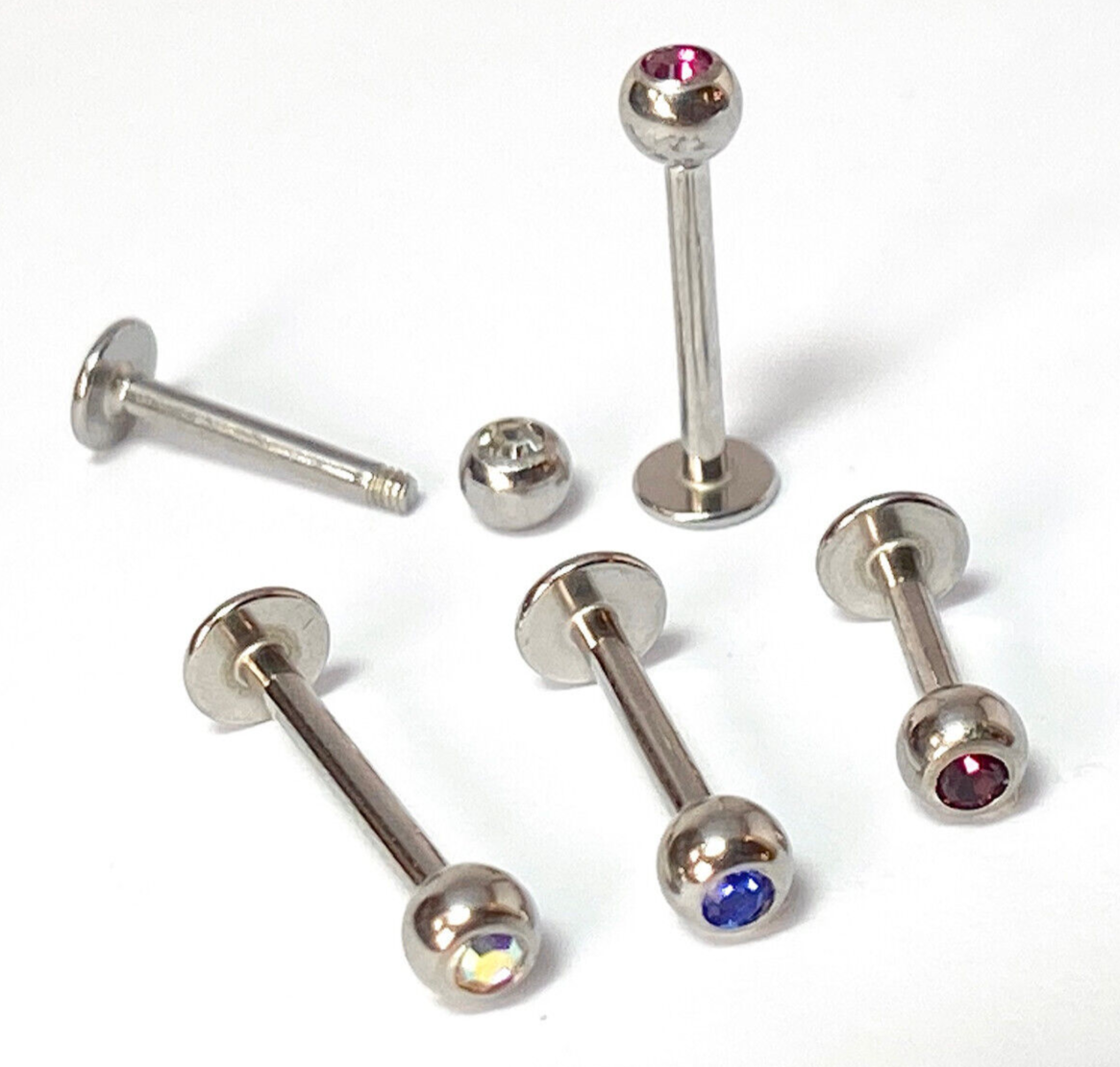 1pc Press-Fit Gem Ball 316L Surgical Steel 16g Labret Monroe Cheek Barbell