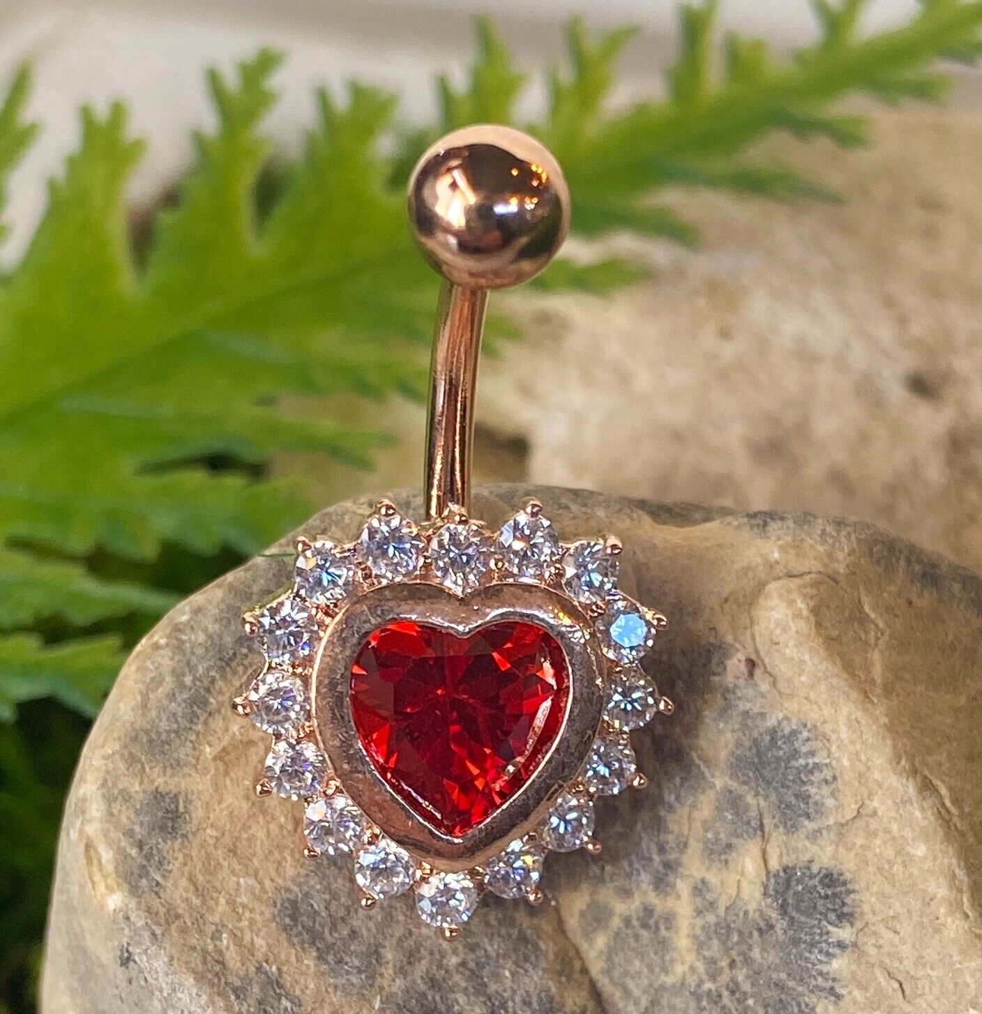 1pc Heart CZ Gems Pierced Belly Navel Naval Ring Body Jewelry Gold Rose Gold