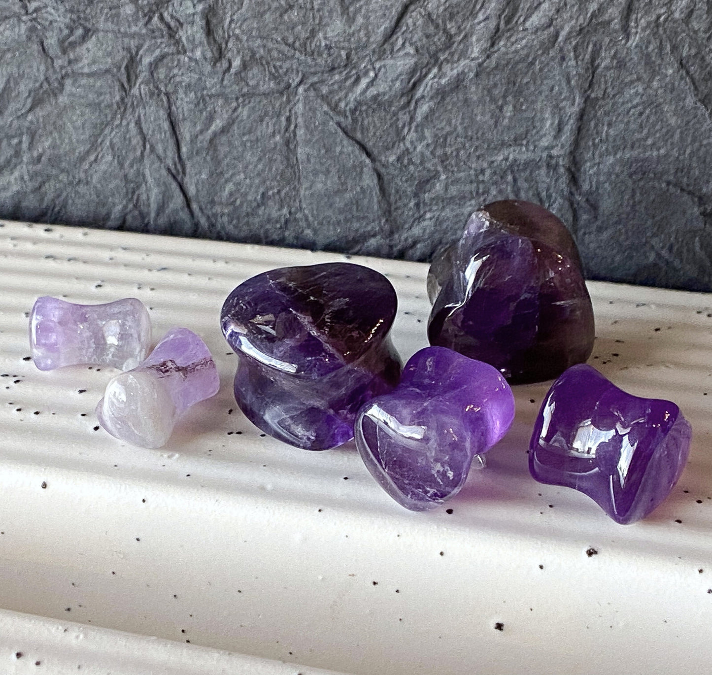 PAIR Heart Shaped Amethyst Stone Plugs Gauges Amythest Tunnels Body Jewelry