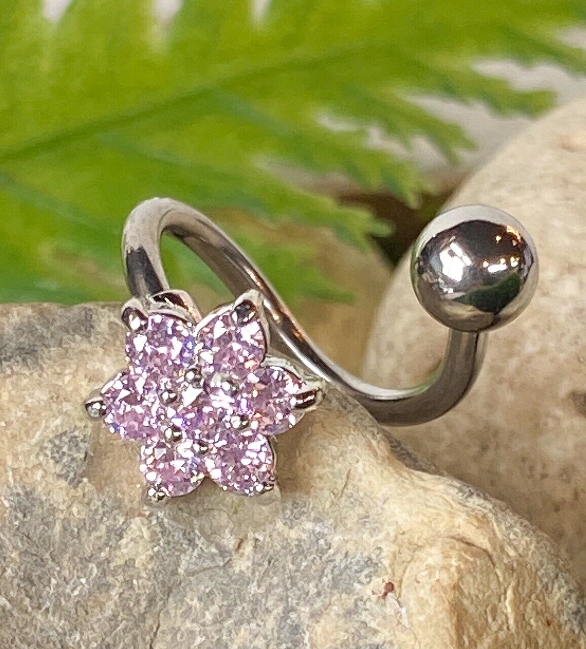 1pc Flower Twist CZ Gem Belly Ring Navel Piercing Pierced Naval Body Jewelry