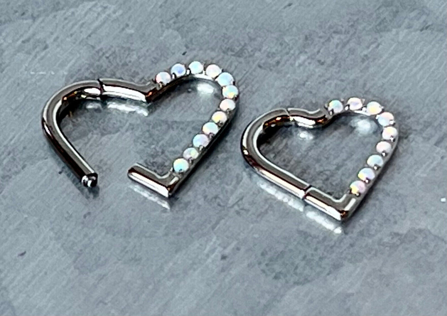 1pc Solid Titanium Half Opals Heart Hinged Segment Ring Helix Septum Clicker