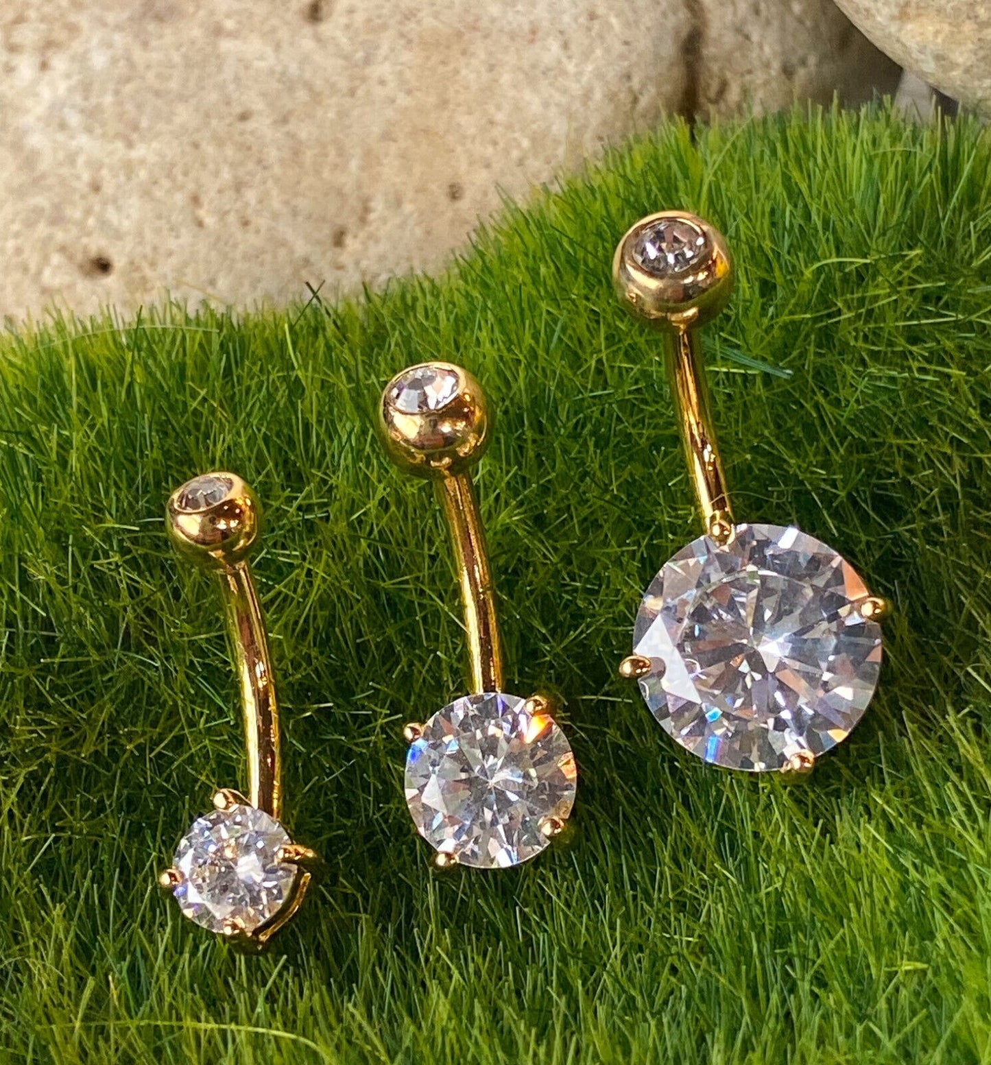 1pc Double Gemmed Round CZ Gem Prong Set Solitaire Belly Ring Navel Naval